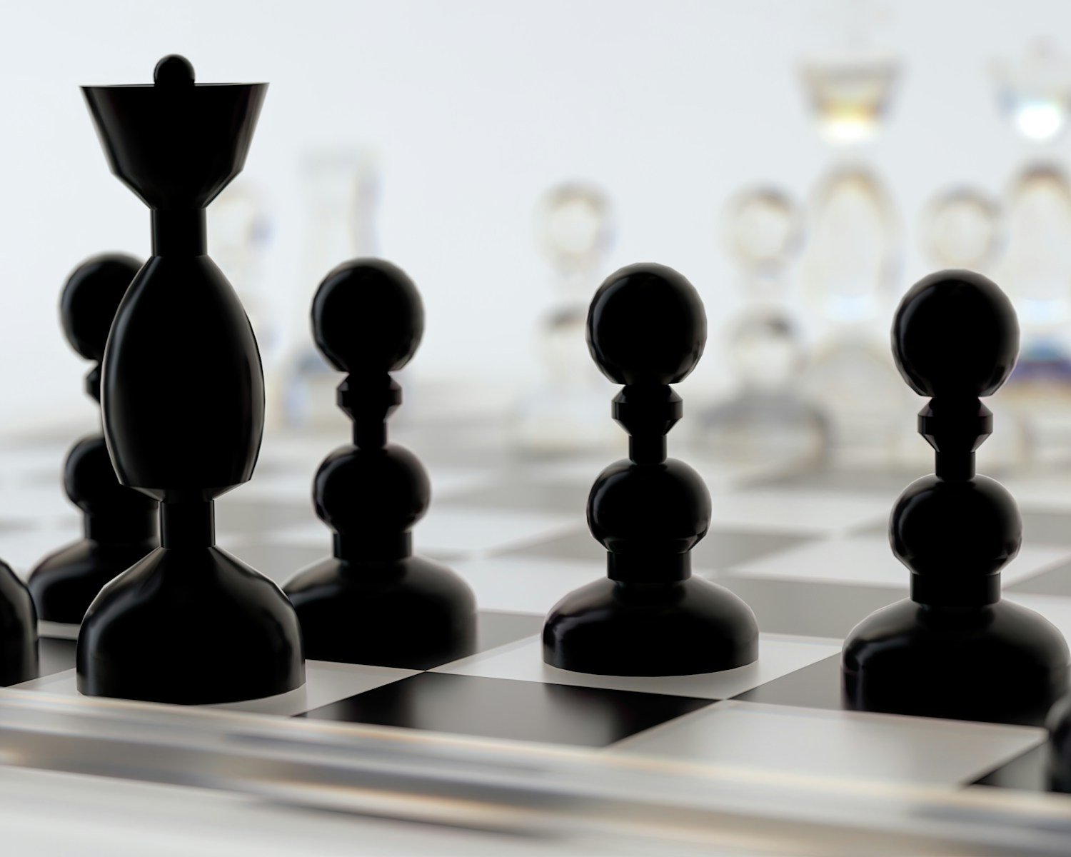 a close up of a chess board with pieces on it