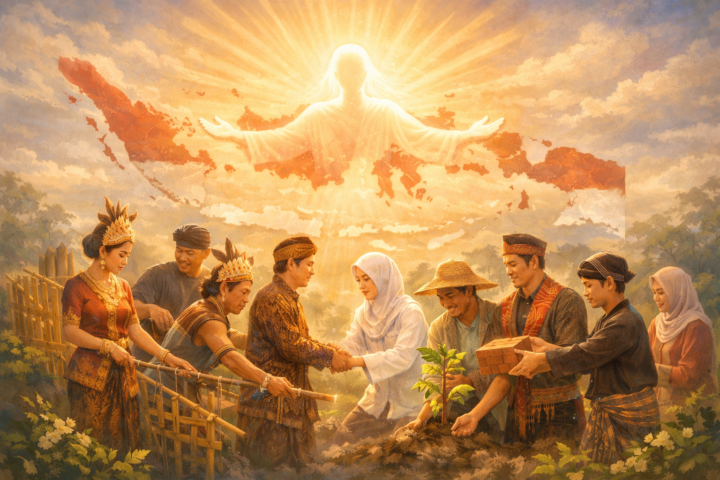 Simbol jiwa bangsa yang pulih dengan kerjasama masyarakat Indonesia dari berbagai budaya