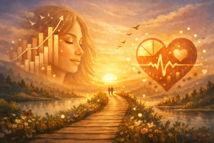 Ilustrasi konsep restorasi yang menggabungkan statistik dan sentuhan emosional manusia