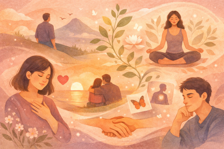 Ilustrasi hangat tentang refleksi cinta dan perjalanan emosional dalam kehidupan