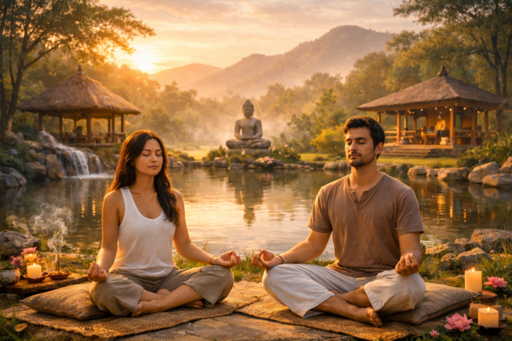 Home 2 Meditasi saat retreat di alam terbuka dengan suasana damai dan tenang