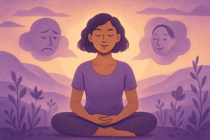 Sosok meditasi mengelola emosi dan spiritualitas dalam suasana damai dan harmonis