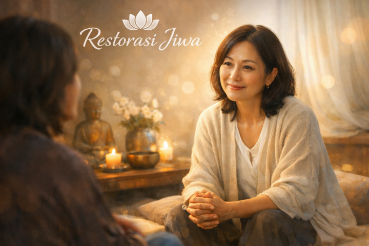 Fasilitator jiwa mendengarkan dengan penuh perhatian dalam lingkungan yang mendukung dan tenang.