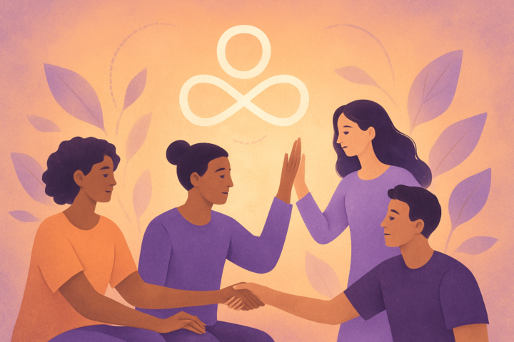 Ilustrasi komunitas bergerak dinamis menggambarkan gerakan kesadaran dan fleksibilitas mengatasi organisasi kaku