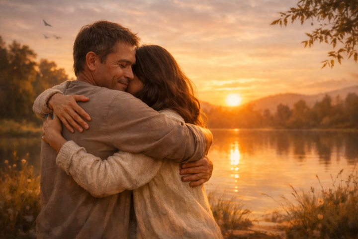 Pelukan hangat antara dua orang yang memberikan ketenangan dan kedamaian