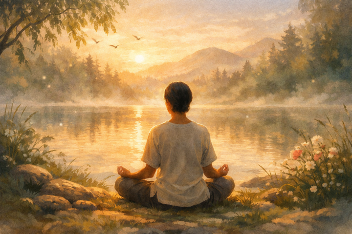 Home 5 Orang duduk tenang di alam, menikmati keheningan dan merasakan kedamaian batin