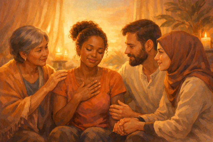 Ilustrasi komunikasi empati dengan orang-orang yang saling mendukung