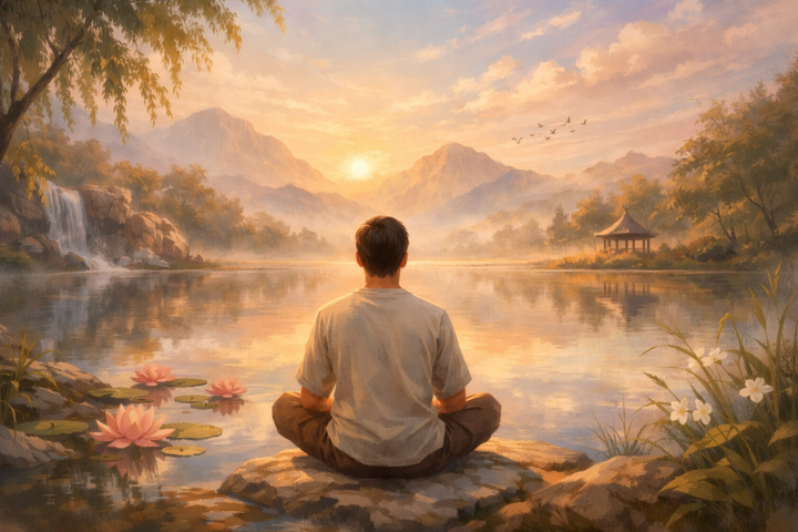 Home 3 Ilustrasi seseorang dalam lingkungan tenang menggambarkan proses pemulihan emosional dan spiritual