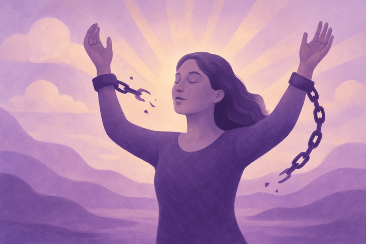 Ilustrasi orang memecahkan rantai simbol gerakan pembebasan dan kebebasan
