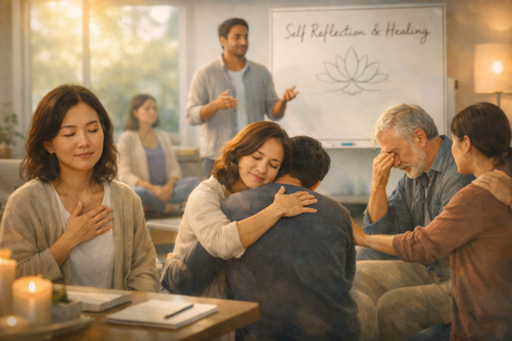 Peserta pelatihan sedang mengalami refleksi dan transformasi pribadi dalam sesi pelatihan yang menggugah hati