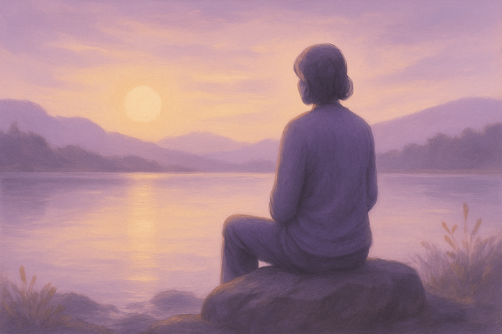 Ilustrasi seseorang melakukan refleksi diri di alam, simbol pemulihan dari kelemahan