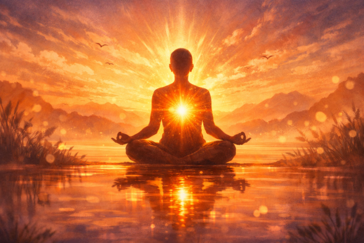 Ilustrasi meditasi dan cahaya harapan sebagai simbol pilar restorasi jiwa