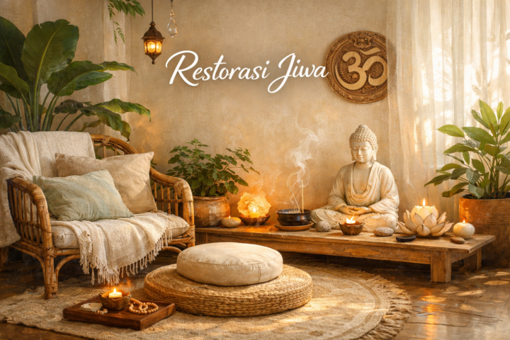 Pojok hening dengan kursi nyaman dan tanaman, ruang yang menenangkan untuk terapi keheningan