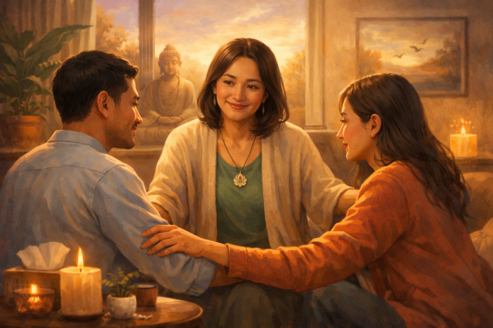 Fasilitator membantu individu dalam terapi relasi dengan suasana hangat dan penuh empati