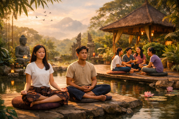 Home 5 Remaja sedang bermeditasi dan berdiskusi di retreat reflektif di alam terbuka untuk mengenal diri