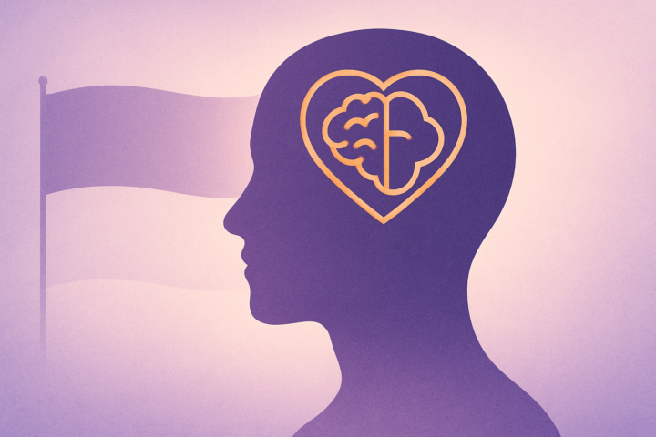 Ilustrasi simbol kesehatan mental di depan bendera negara