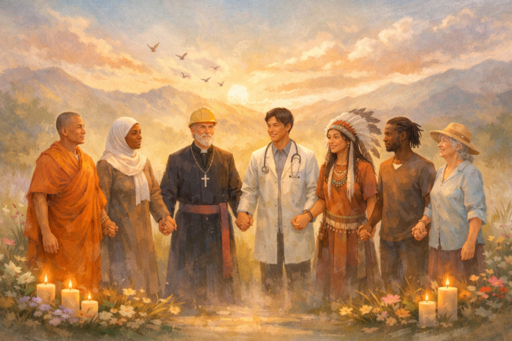 Orang dari berbagai agama dan profesi bersatu dalam harmoni dan kebersamaan